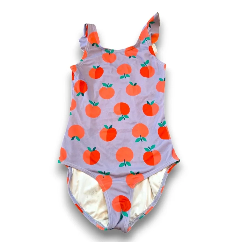 Hanna Andersson Purple Peach Fruit One Piece Swimsuit Girls 140 US 10